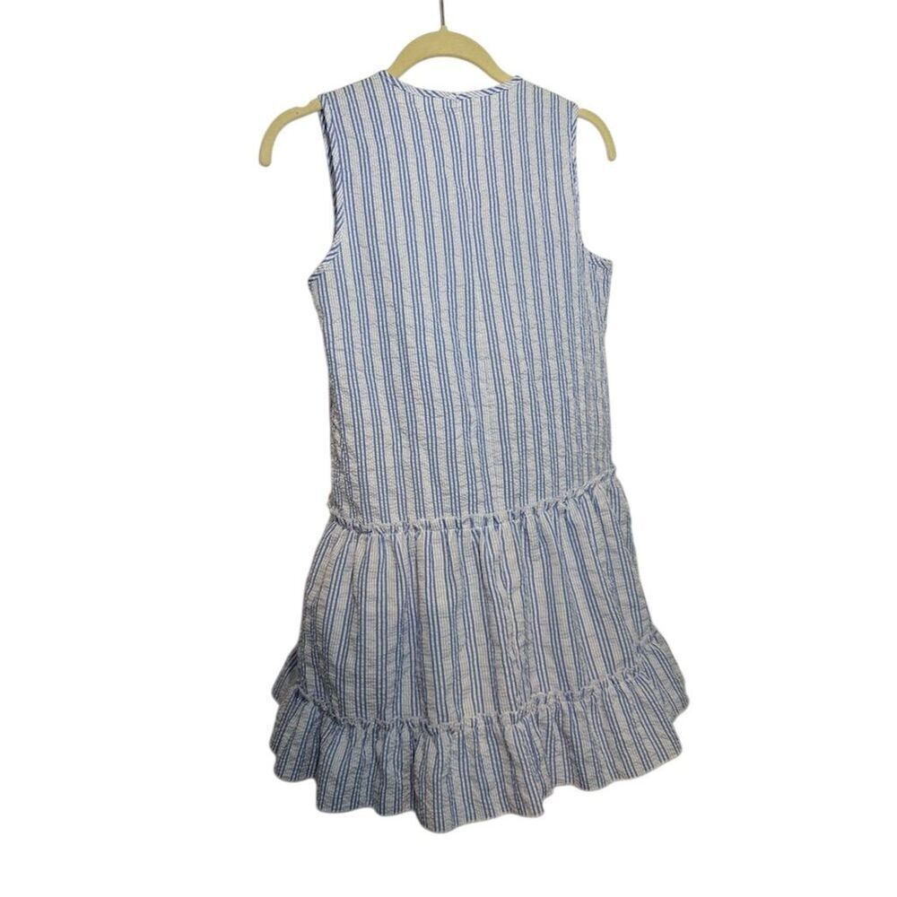 Small Blue Striped Seersucker Sleeveless Mini Dress - Picture 2 of 2